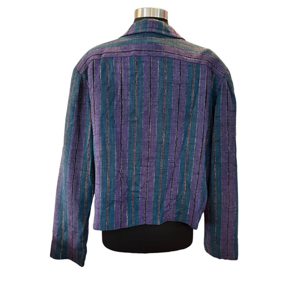 Vintage Givenchy Plus jacket single breasted blazer striped purple teal metallic - Picture 4 of 12
